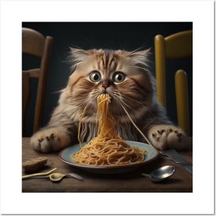Design of an adorable Italian Spaghetti Eating Cat Posters and Art